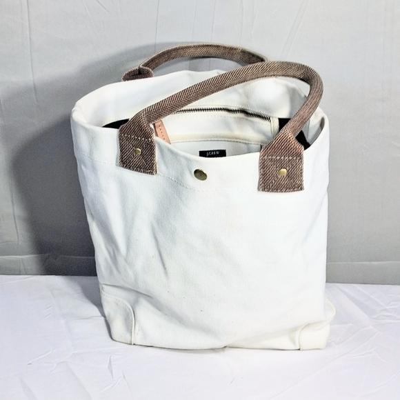 Old Navy White Sturdy Canvas Black Lined Tote Bag 14" High 14" Wide - Picture 3 of 8